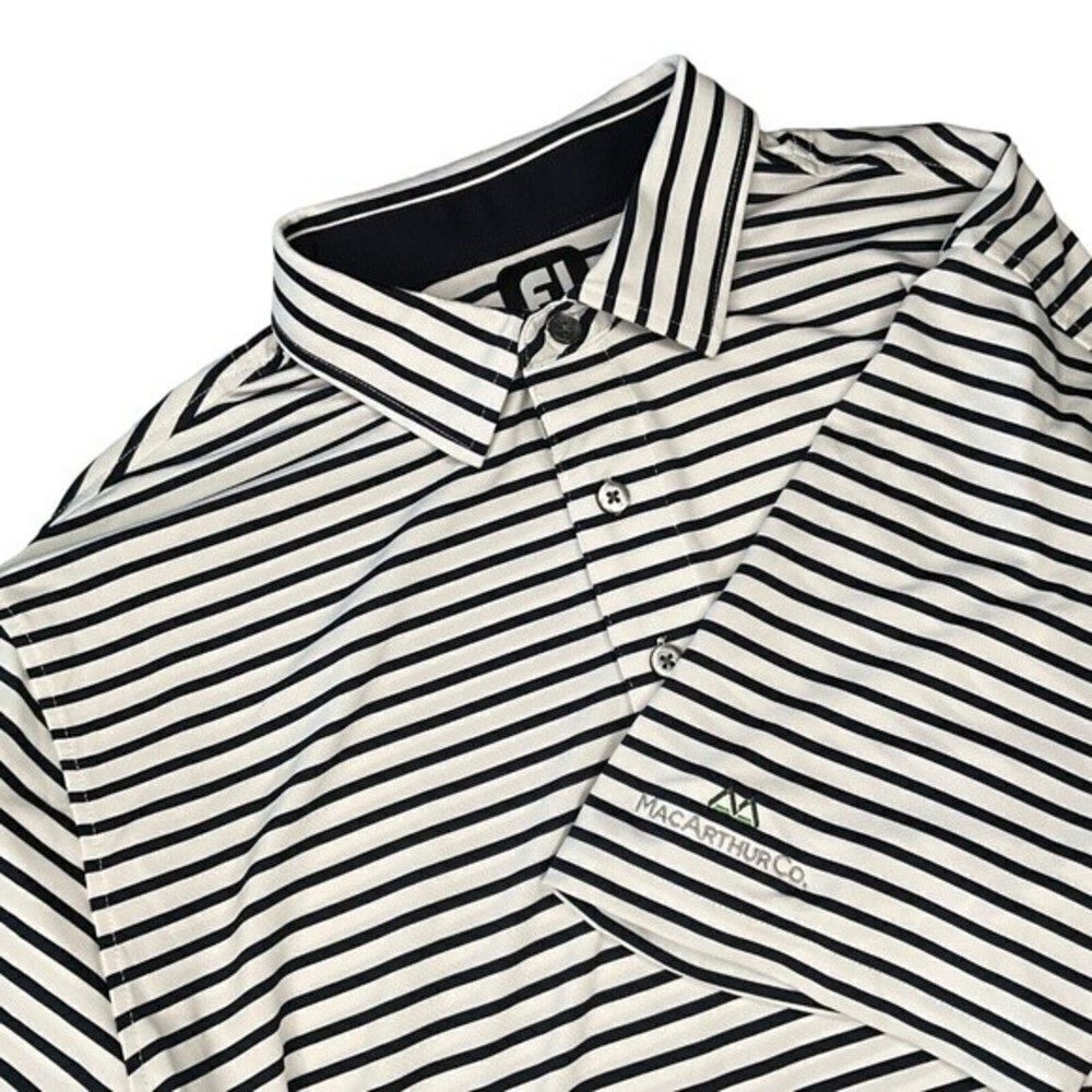 FootJoy FJ Men's Black/Navy‎ Striped Short Sleeve Golf Polo Shirt Size L